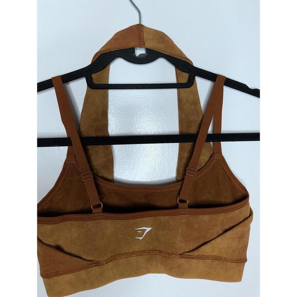 Gymshark Sports Bra Womens Small Brown Tie Dye Ribbed Halter Racerback Yoga - Picture 5 of 6